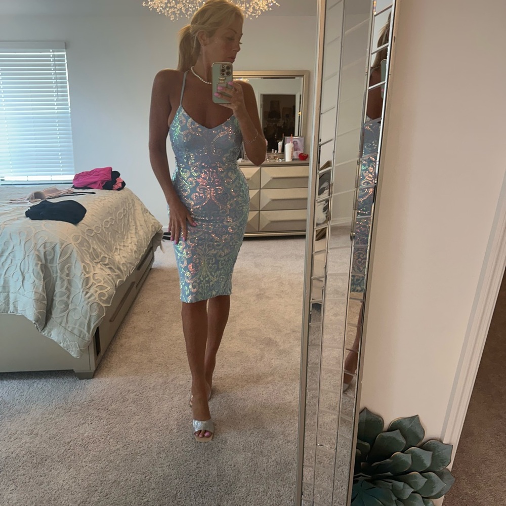 Baby blue sequence midi dress